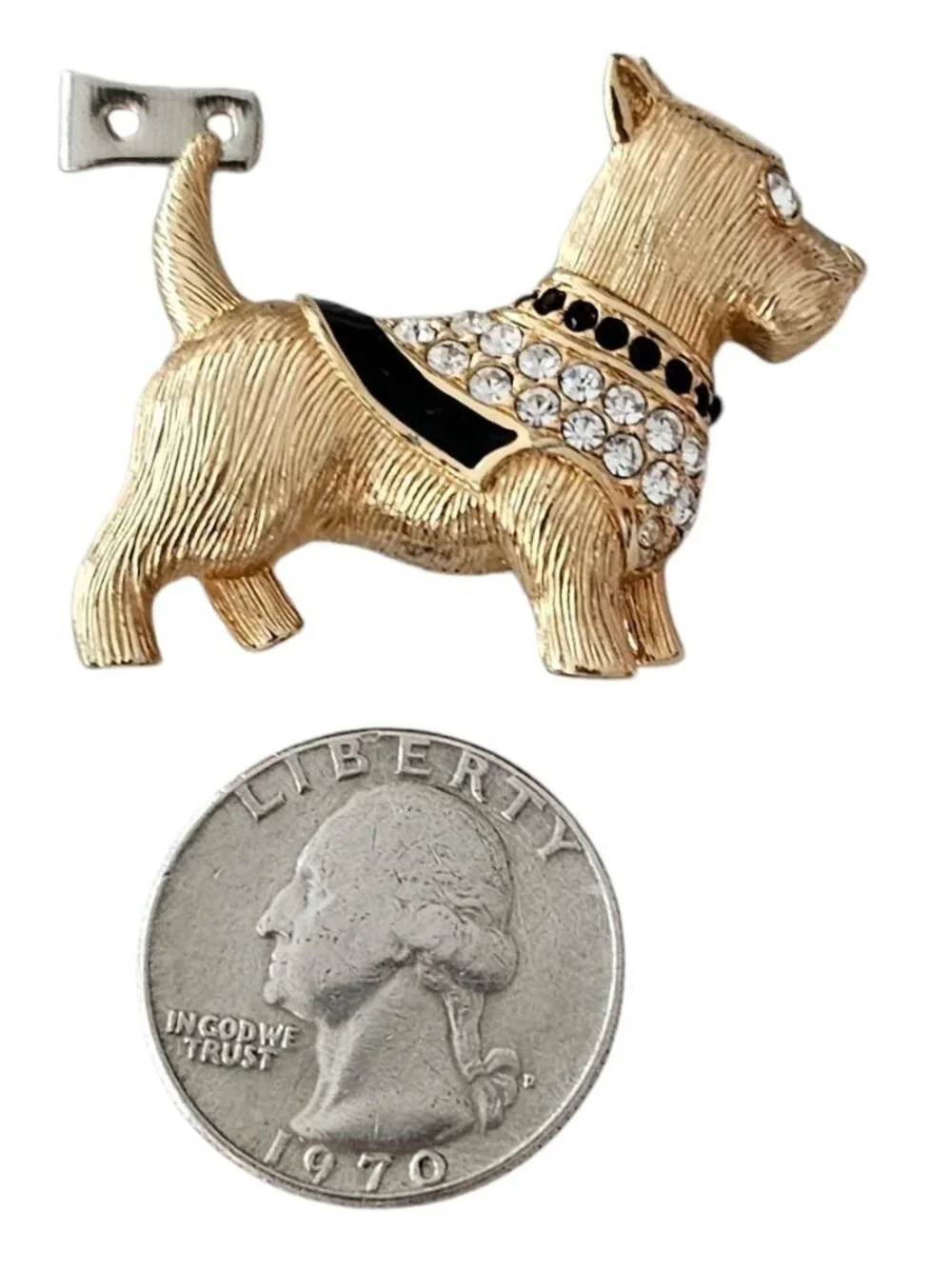 Swarovski Terrier Brooch, Black Enamel Clear Crystal Dog Pin Signed, J98